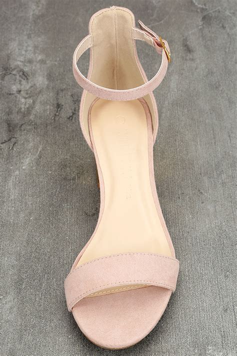 Lovely Nude Heels Nude Vegan Suede Heels Ankle Strap Heels Block Heels