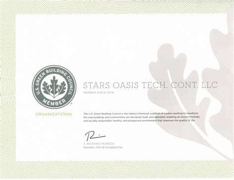 Usgbc Certification Stars Oasis Tech Cont Llc Otec