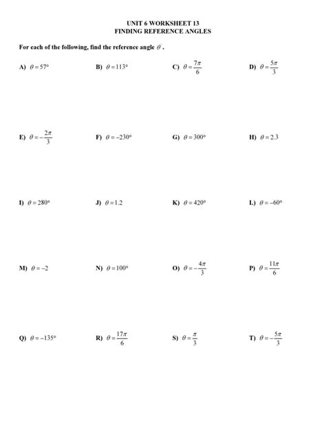 Unit Worksheet Reference Angles Pdf Worksheets Library