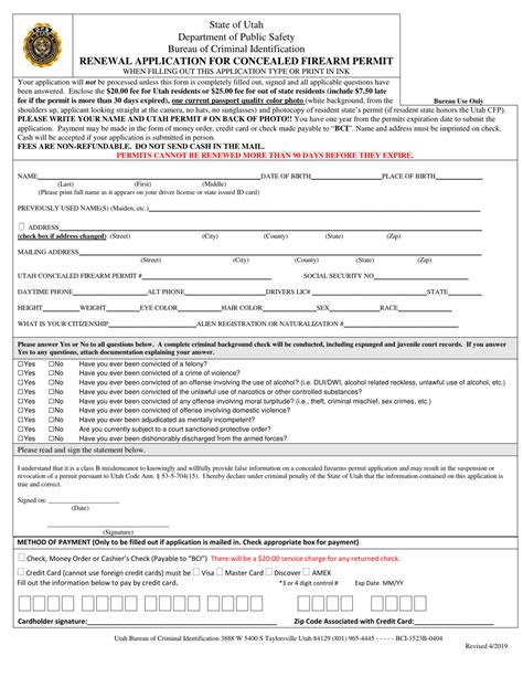 Utah Renewal Application for Concealed Firearm Permit - Fill Out, Sign ...