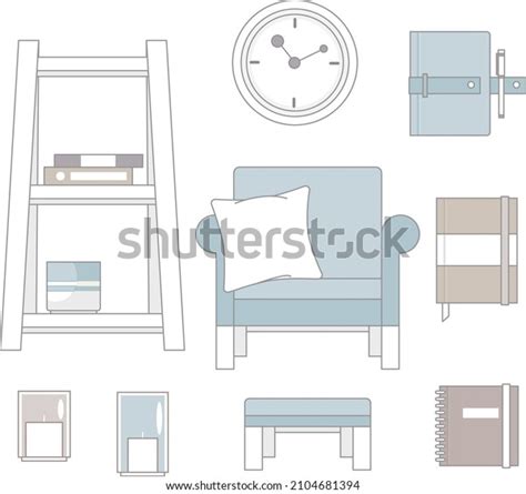 Set Cute Hygge Elements Furniture Home Stock Vector Royalty Free