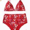 High Waisted Bikini Set With Cute Floral Printed Design