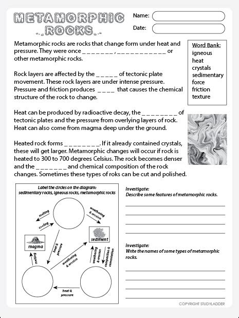 Metamorphic Rocks Worksheets