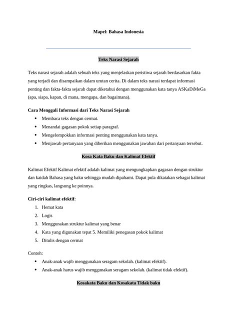 ciri  contoh teks narasi sejarah