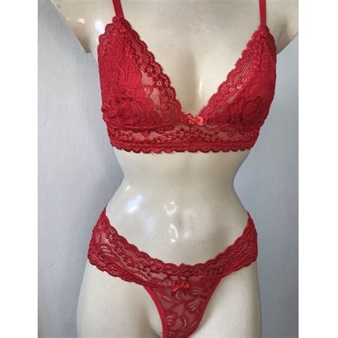 Conjunto Mariana Lingerie De Renda Sem Bojo E Sem Aro E Calcinha Semi Fio Shopee Brasil