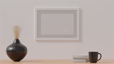 Poster Mockup White Wooden Frame On A Plain White Wall 3d Rendering