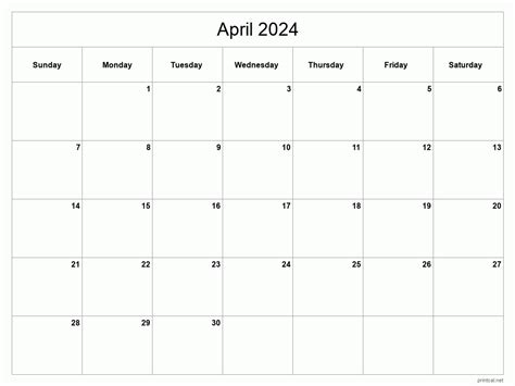 April 2024 Calendar Printable