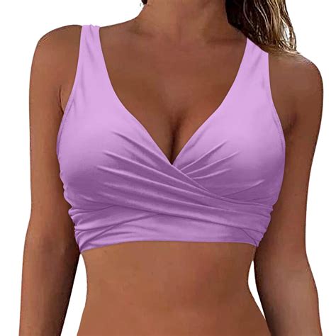 TOWED22 Women Underwire Full Coverage Bikini Top Only Criss Cross Push