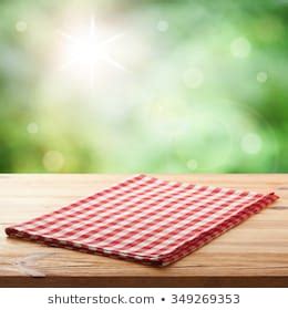 Empty Wooden Deck Table Tablecloth Over Stock Photo