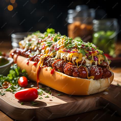 Premium AI Image | Food photography of street food hot dog served at a
