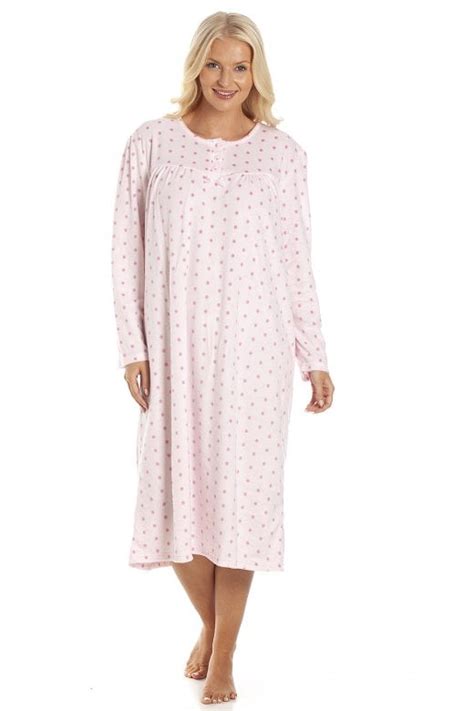 Camille Classic Long Sleeve Pink Polka Dot Soft Fleece Nightdress Camille From Camille Lingerie Uk