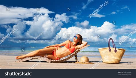 Woman Bikini Lying On Tropical Beach Stock Photo 268793486 Shutterstock