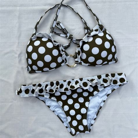 Guess Swim Like New Guess String Bikini Retro Style Size Small Polkadots Ruffles Poshmark