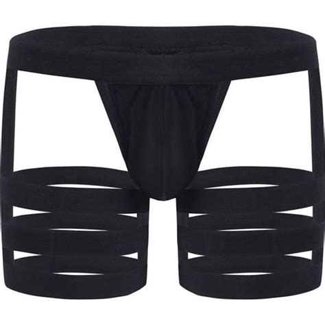 YONGHS FR String Homme Sexy Gay Bandage Lingerie Erotique Jockstrap Ouvert Slip M XL Noir Noir