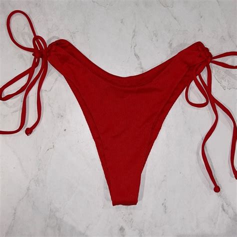 Victoria S Secret Swim Ribbed Cheeky Bikini Bottoms Brazilian Bikini Bottoms String Tie Red