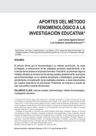 Aportes Del M Todo Fenomenol Gico La Investigaci N Educativa Pdf