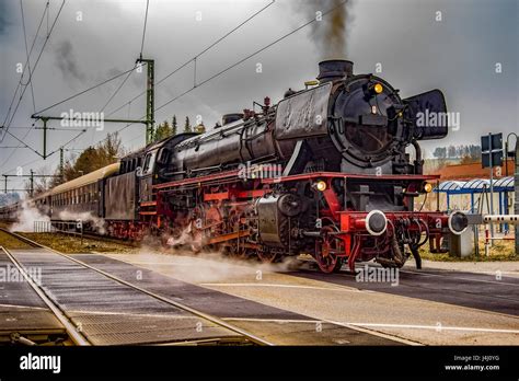 Vintage Black Steam Powered Railway Train Stock Photo Alamy