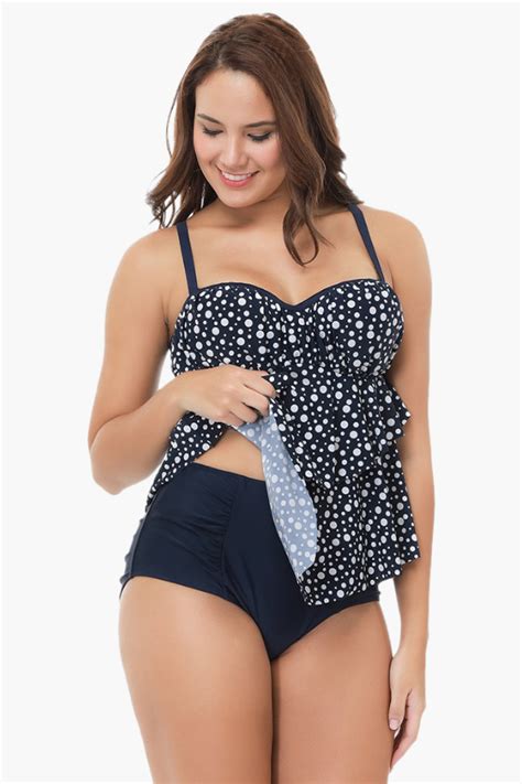 Black Polka Dot Two Piece Tankini Plus Size Swimsuitl Plus Size