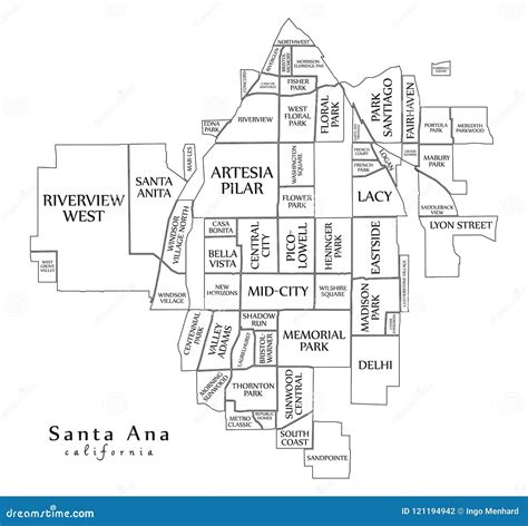 Modern City Map Santa Ana California City Of The Usa With