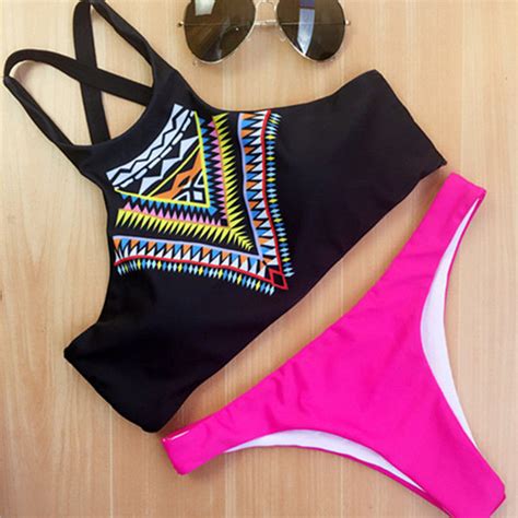 Geometric High Neck Bikini Top Tier Style