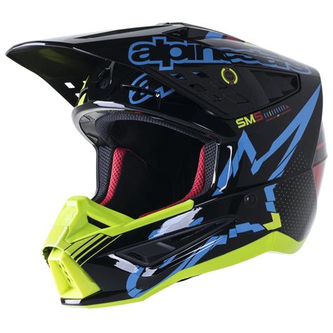 Alpinestars MX Helmet S-M5 Action - Black/Cyan/Neon Yellow/Glossy ...
