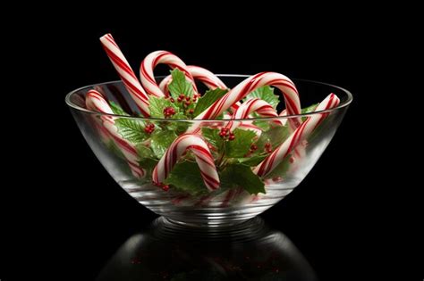 Premium Photo Candy Canes In A Clear Glass Bowl With Holly