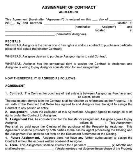 Real Estate Assignment Contract Pdf Templates Sample Printables