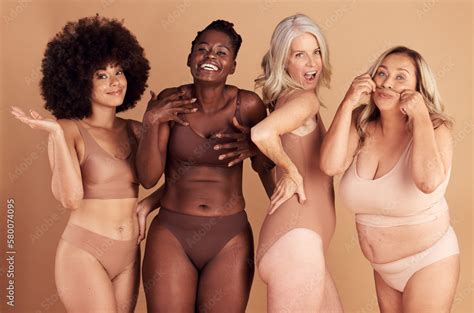 Lingerie Body Positivity And Women Smile For Diversity Self Love And Inclusive Clothes Against
