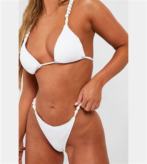 Buy Boohoo Beaded Straps Crinkle Padded Bikini Set In White 6thStreet Qatar