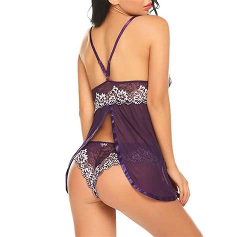 Femmes Sexy Halter Nuisette Dentelle Lingerie Babydoll Ensemble V Neck Teddy Sleepwear N41106