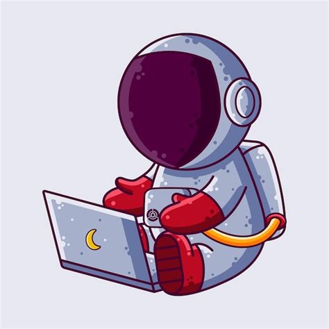 Lindo Astronauta Trabajando Con La Ilustración Del Vector De Dibujos Animados De La Computadora