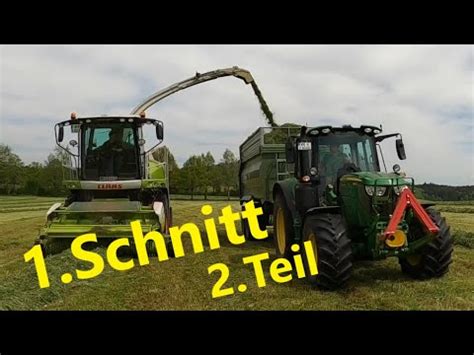 1 Schnitt Gras häckseln mit Claas und John Deere YouTube