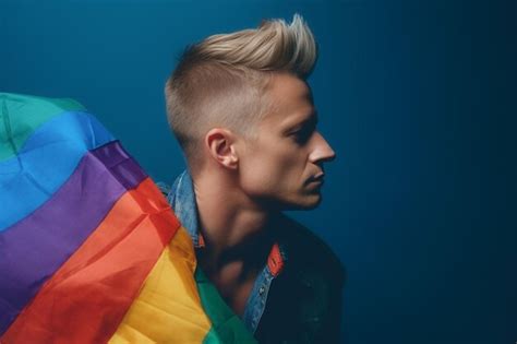 Premium Ai Image Expressive Pride Photo Of A Gay Man With A Rainbow Flag Pride Month