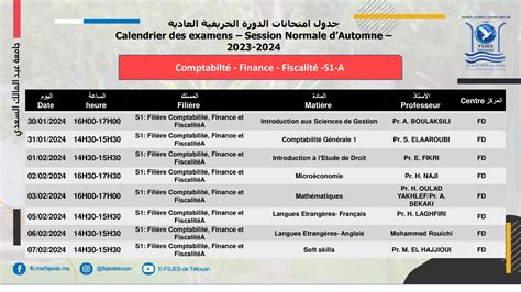 Calendrier Des Examens Session Normale Dautomne