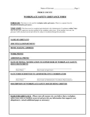 Fillable Online Workplace Safety Grievance Appeal Form Fax Email Print