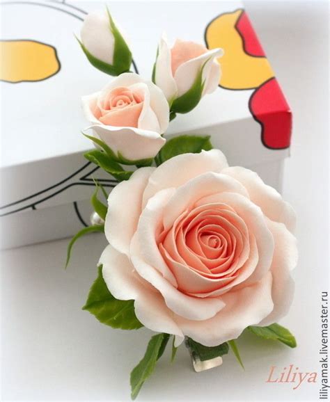 Роза с бутонами персиково-кремовая (зажим для волос) в интернет ...