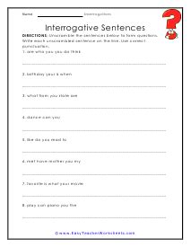 Interrogative Worksheets