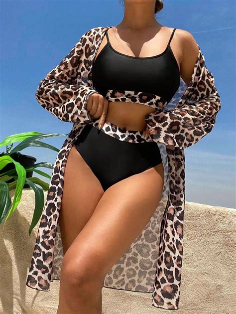Swim Vcay 2pcs Set Leopard Print Bikini With Top Shorts 2025 Separate Style Summer SHEIN USA