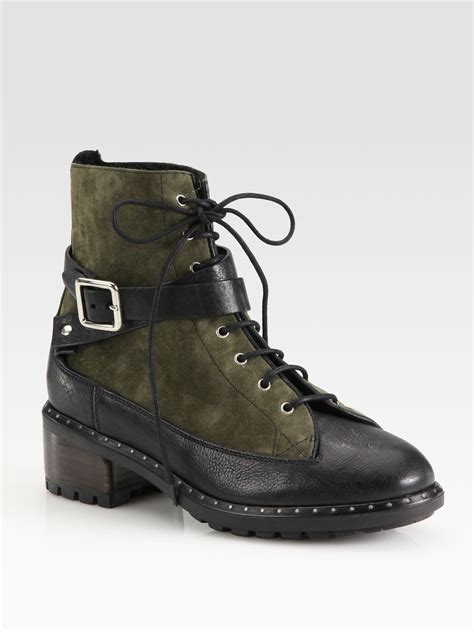 Ugg Sassari Leather And Suede Combat Boots In Green Lyst