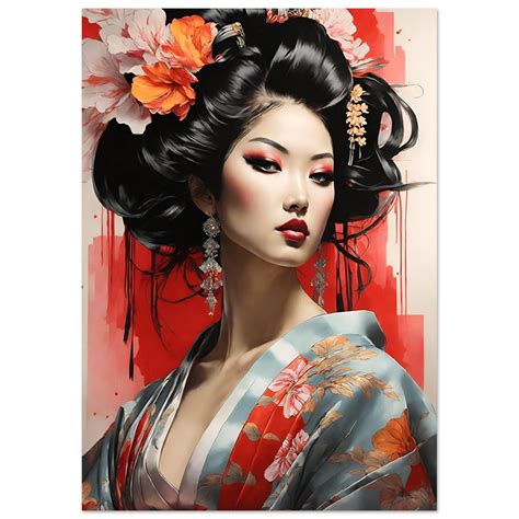 Poster Wall Art Japanese Wall Art Graceful Geisha In Traditional Dress Premium 200 Gsm Matte