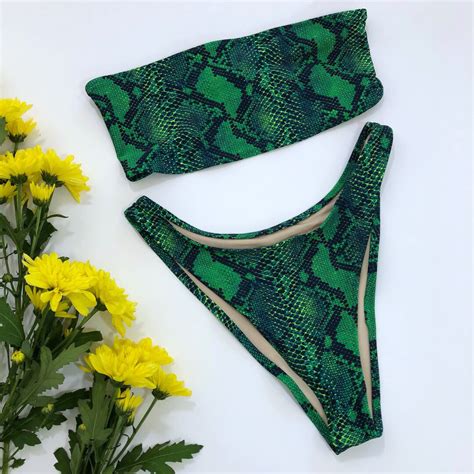 Women S Snake Print Cheeky Bikini Etsy