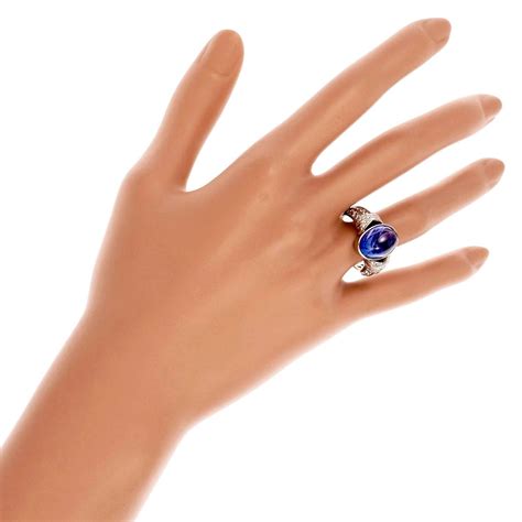 Oval Cabochon Tanzanite Diamond Gold Engagement Ring For Sale At