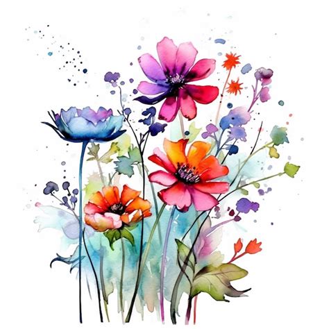 Premium Photo A Watercolor Painting Of Colorful Flowers