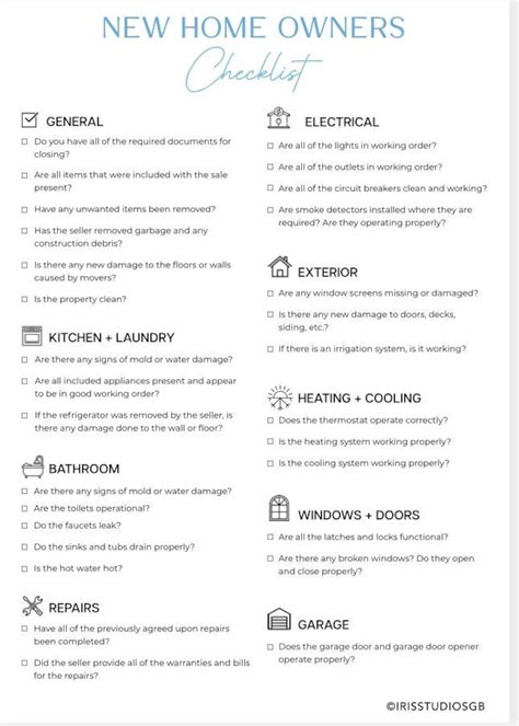 New Homeowners Checklist | Instant Download - Etsy