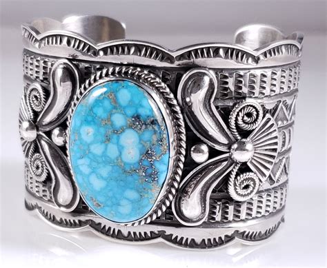 Turquoise Navajo Sterling Silver Bracelet Rare Webbed Kingman By Andy