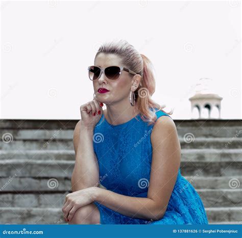 Beautiful Blonde Sat Down On The Steps Stock Photo Image Of Concept Looking 137881626