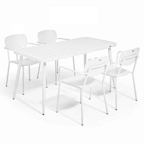 Ensemble Table De Terrasse Et Fauteuils En Aluminium Blanc