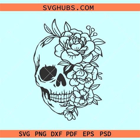 Skull Floral SVG Floral Skull Svg Skull With Flowers Svg Flower