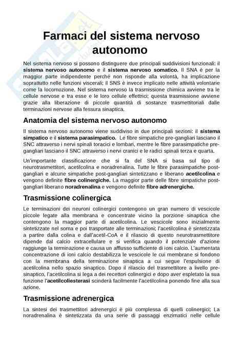 Farmaci Del Sistema Nervoso Autonomo Esame Di Medico Chirurgiche Prof