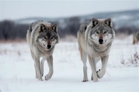 Premium Photo Group Of Wolves In Winter Snow Generative Ai